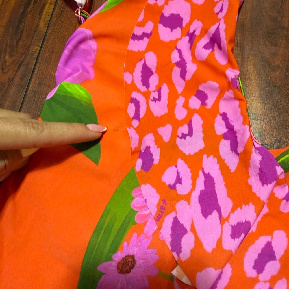 FARM Rio Orange One-Piece with Pink Floral Ruffle - Picture 8 of 10